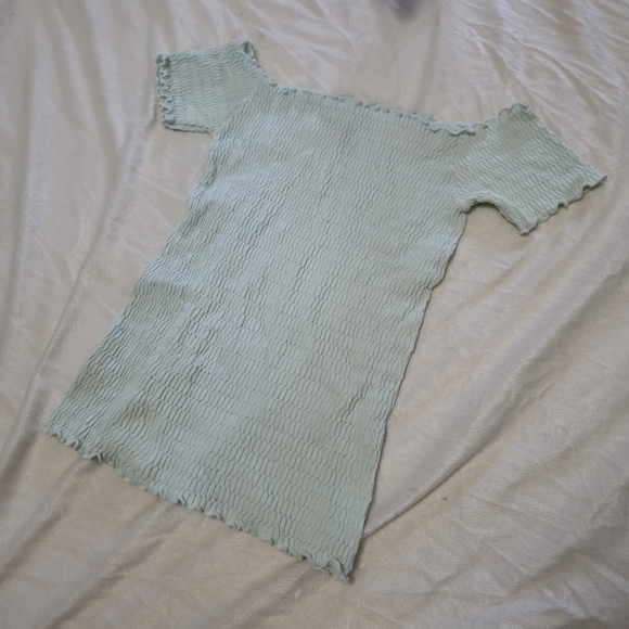Mint Green Off-Shoulder Smocked Stretch Top - Picture 5 of 8
